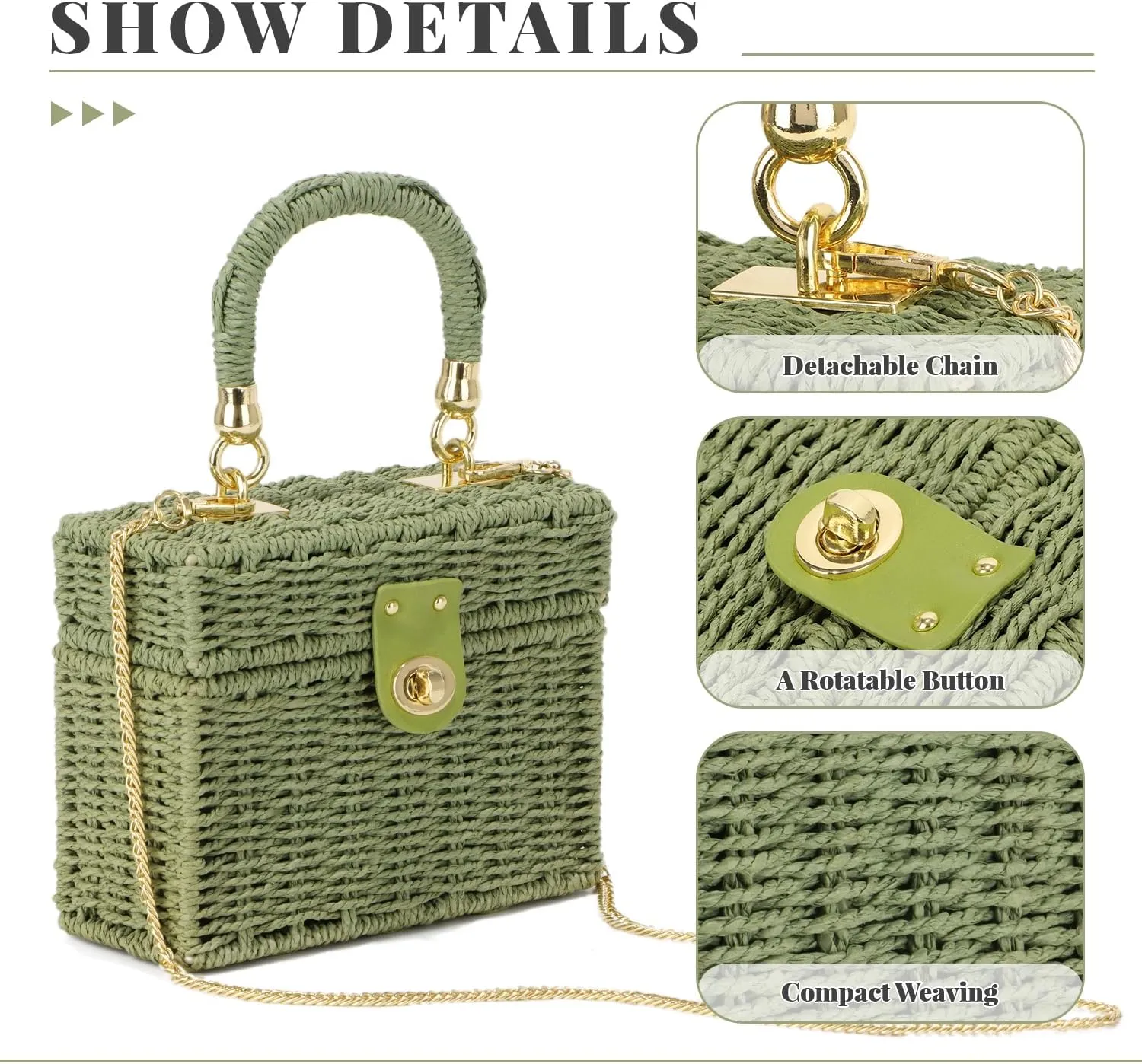 KUANG! Handwoven Rattan Bag for Women Woven Straw Square Crossbody Bag Vintage Basket Purse Beach Tote Bag