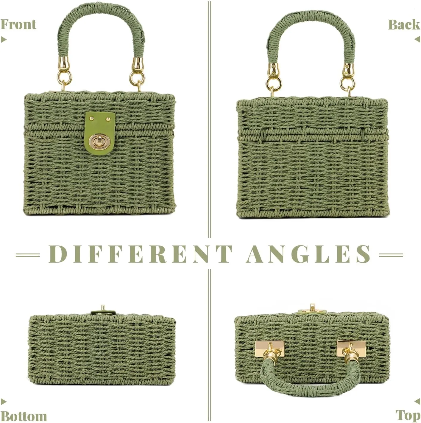 KUANG! Handwoven Rattan Bag for Women Woven Straw Square Crossbody Bag Vintage Basket Purse Beach Tote Bag