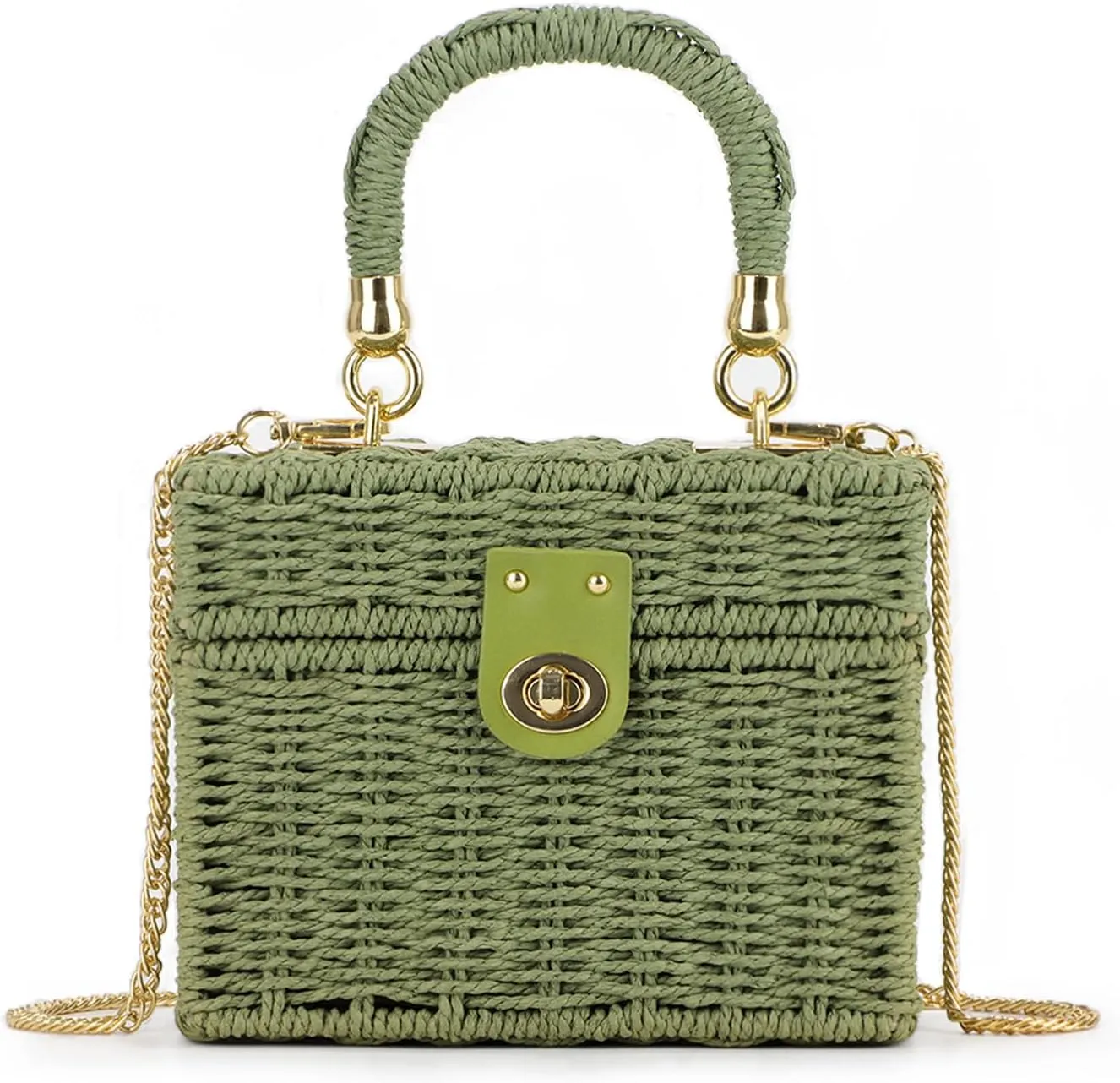 KUANG! Handwoven Rattan Bag for Women Woven Straw Square Crossbody Bag Vintage Basket Purse Beach Tote Bag