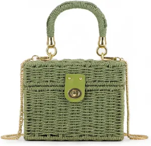 KUANG! Handwoven Rattan Bag for Women Woven Straw Square Crossbody Bag Vintage Basket Purse Beach Tote Bag