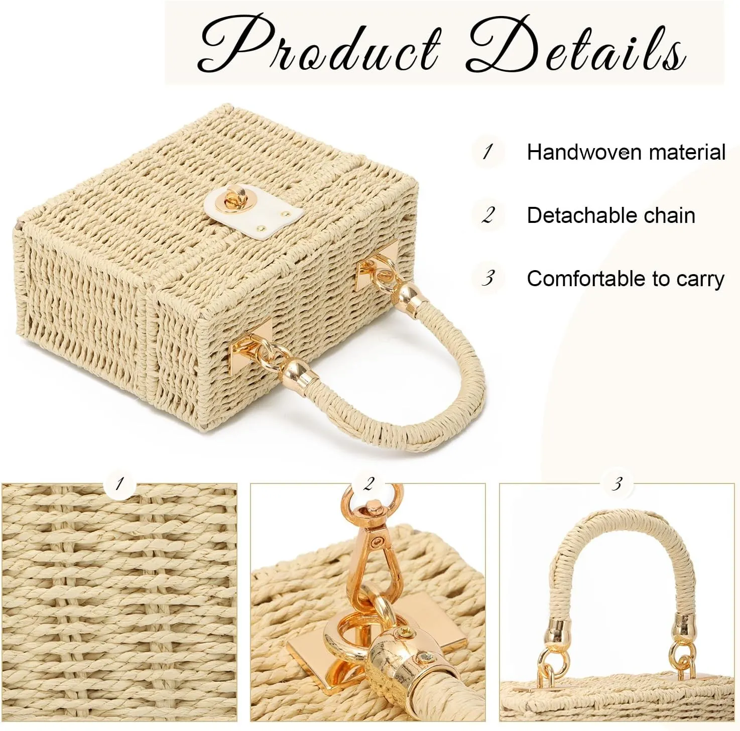 KUANG! Handwoven Rattan Bag for Women Woven Straw Square Crossbody Bag Vintage Basket Purse Beach Tote Bag