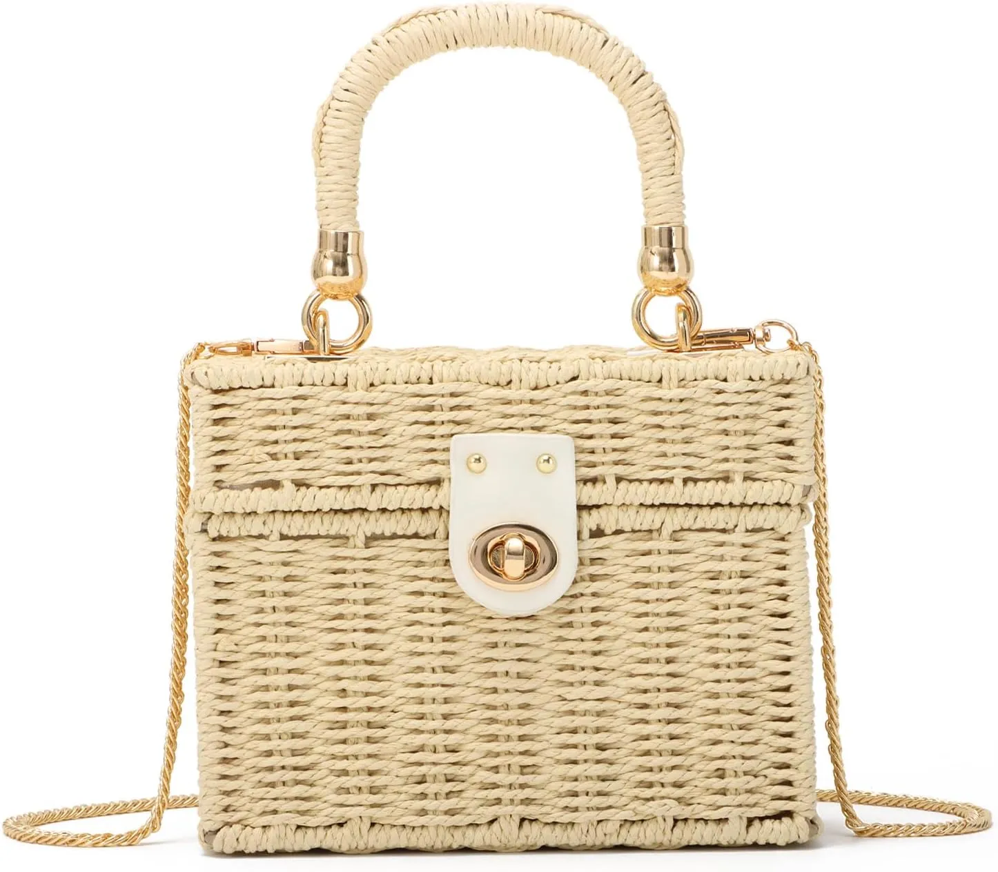 KUANG! Handwoven Rattan Bag for Women Woven Straw Square Crossbody Bag Vintage Basket Purse Beach Tote Bag