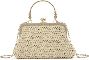 KUANG! Straw Clutch Evening Handbag for Women Woven Straw Dumpling Bag Summer Beach Shoulder Purses