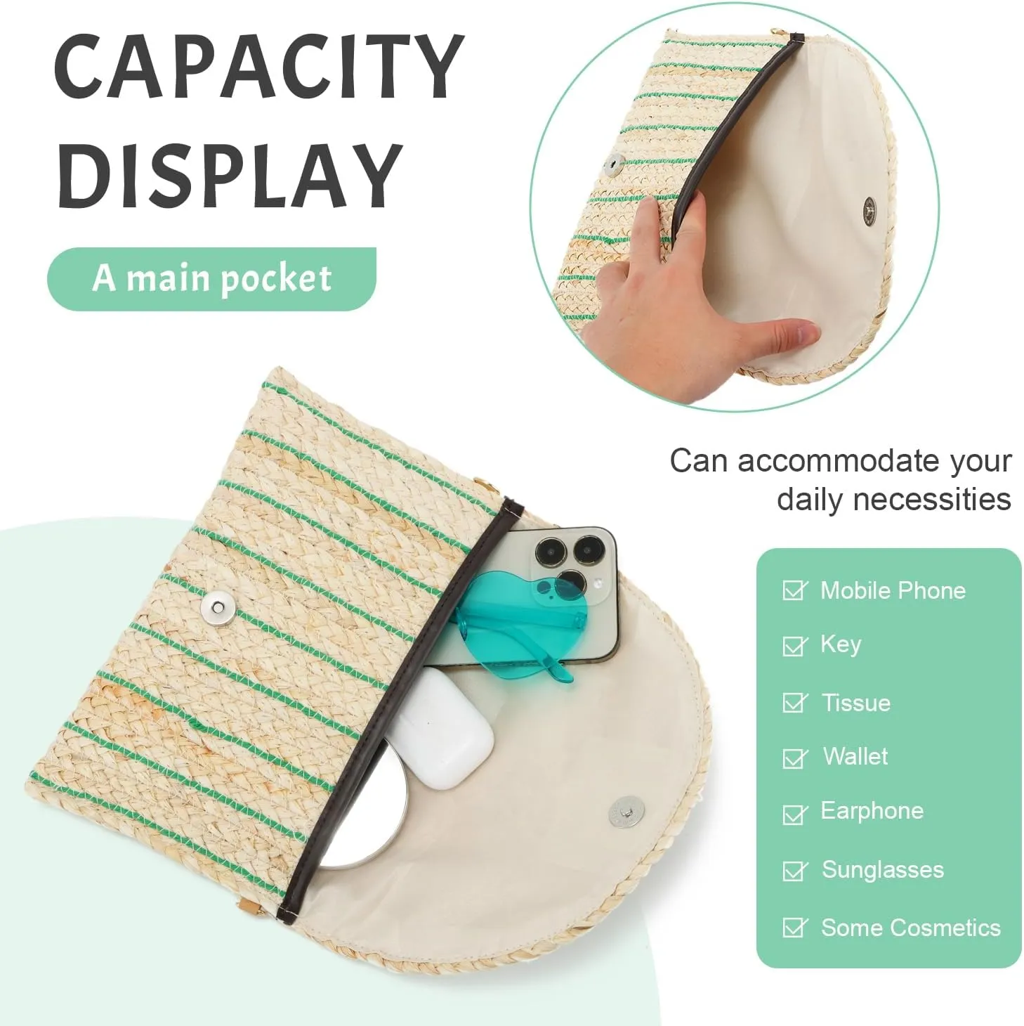KUANG! Straw Shoulder Bag for Women Woven Purse Beach Envelope Clutch Straw Wallet Crossbody Bag