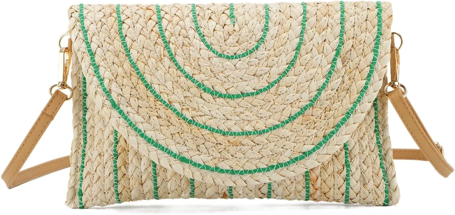 KUANG! Straw Shoulder Bag for Women Woven Purse Beach Envelope Clutch Straw Wallet Crossbody Bag
