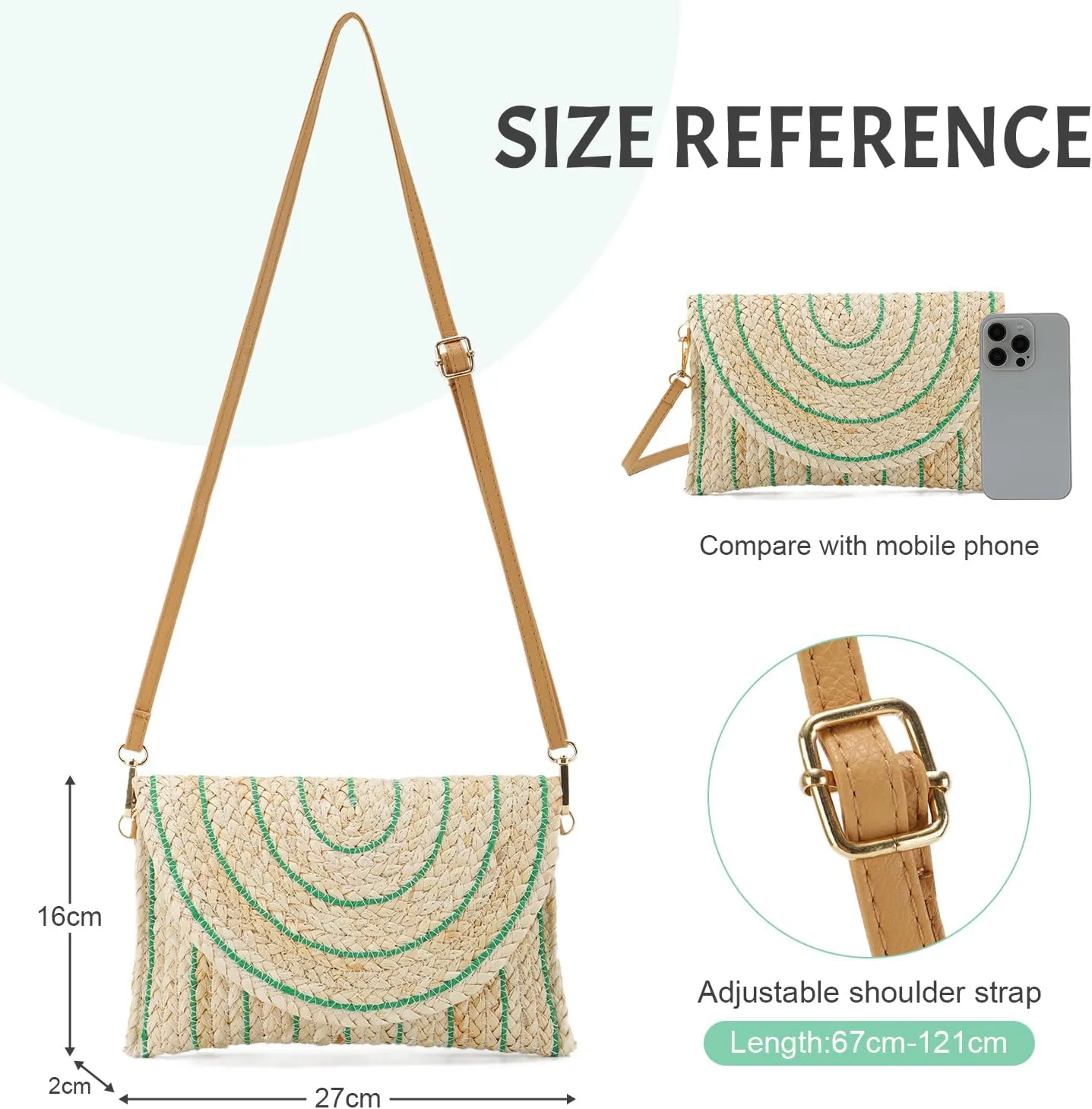 KUANG! Straw Shoulder Bag for Women Woven Purse Beach Envelope Clutch Straw Wallet Crossbody Bag