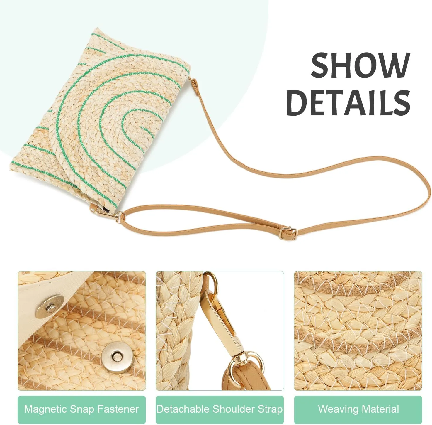 KUANG! Straw Shoulder Bag for Women Woven Purse Beach Envelope Clutch Straw Wallet Crossbody Bag