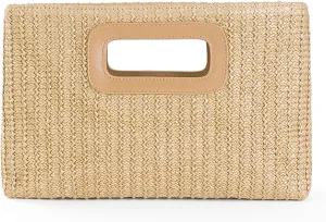 KUANG! Women's Clutch Handbags Top Handle Woven Straw Clutch Purse Shoulder Crossbody Bag Summer Raffia Bag