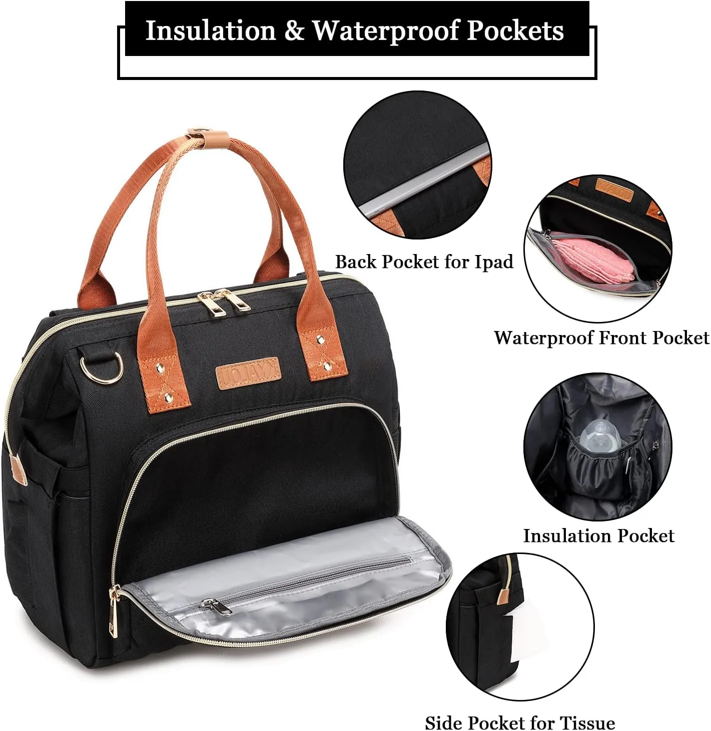 KYALOU Small Diaper Bag, Mini Baby Backpack for Mom, Multi-function Waterproof Travel Tote for Booys and Giirls (Black)