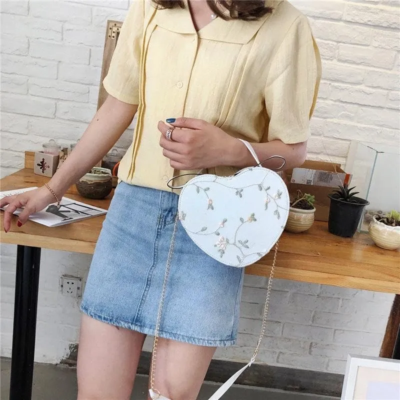 Lace heart small bag for women trendy lady diagonal embroidery single shoulder portable girl small shoulder bag
