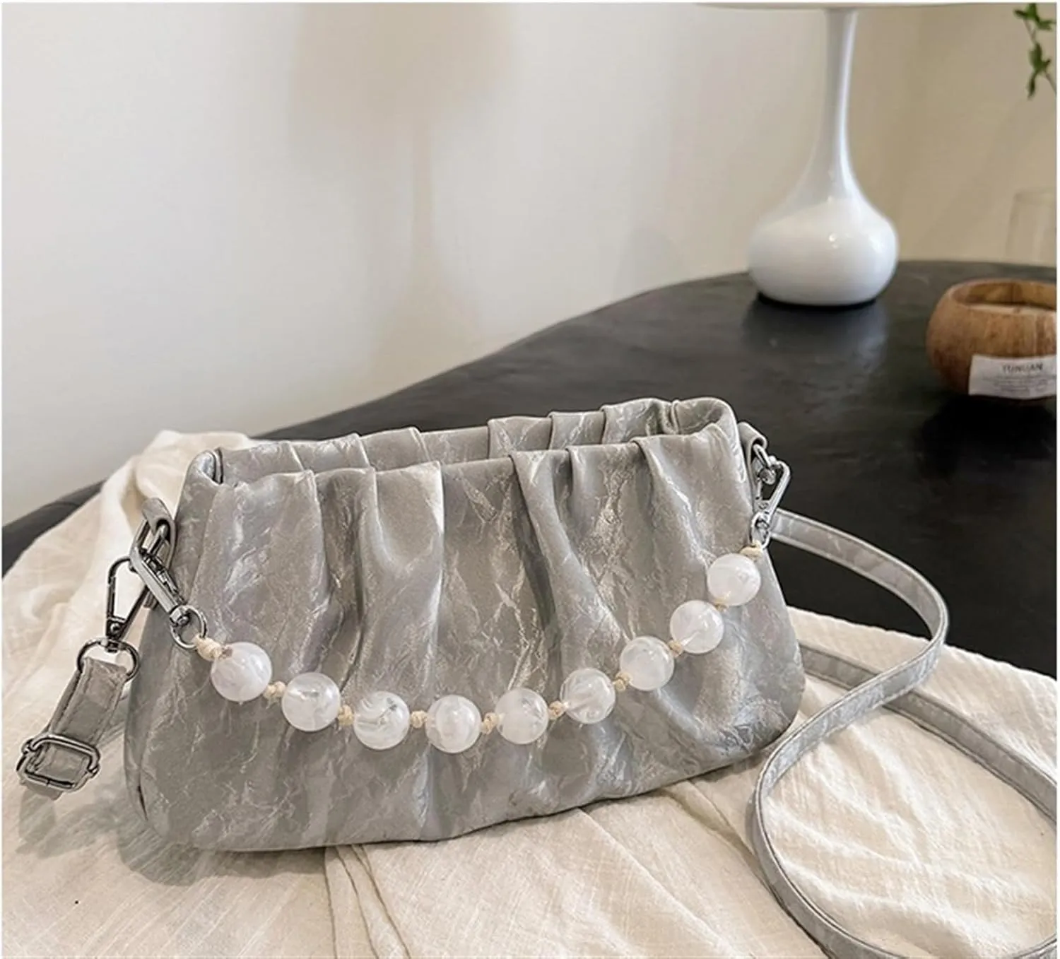 Ladies pleated cloud crossbody shoulder bag