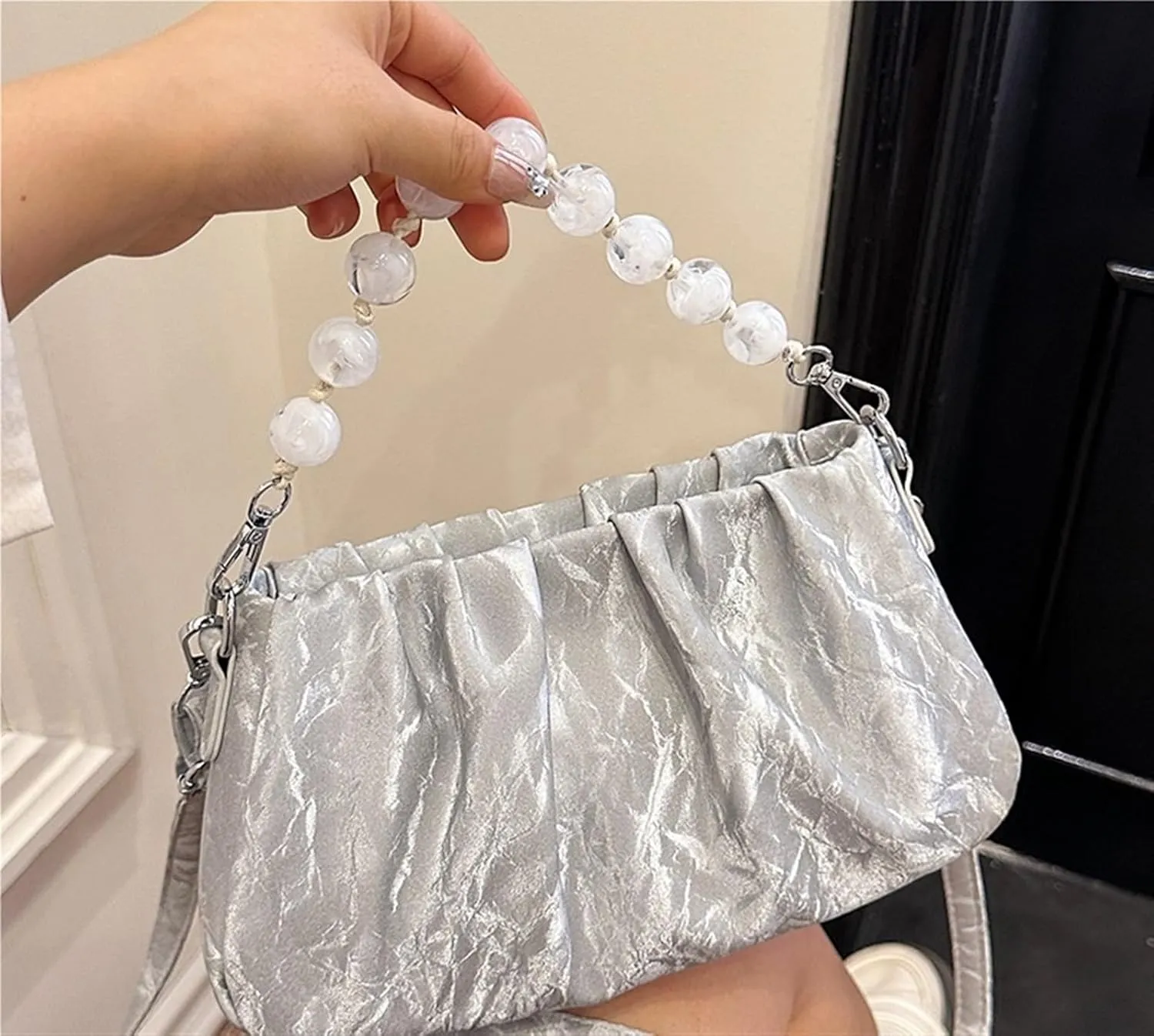Ladies pleated cloud crossbody shoulder bag