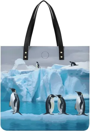 Ladies Soft Leather Wallet Leather Printed Handbags for Women Penguins On The Iceberg Printed Satchel Tote Fashion Shoulder Bag Purses