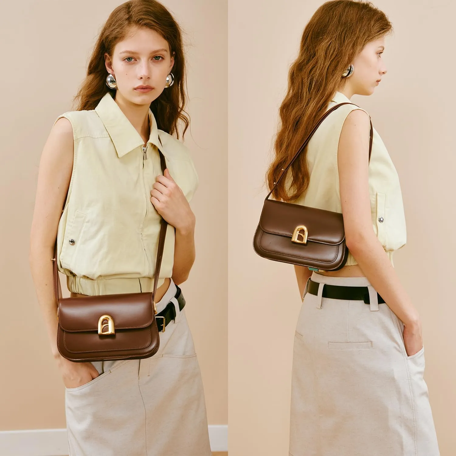 LA'FESTIN Genuine Leather Shoulder Purse for Women, Designer Handbag with Adjustable Strap, Going Out Crossbody Bag