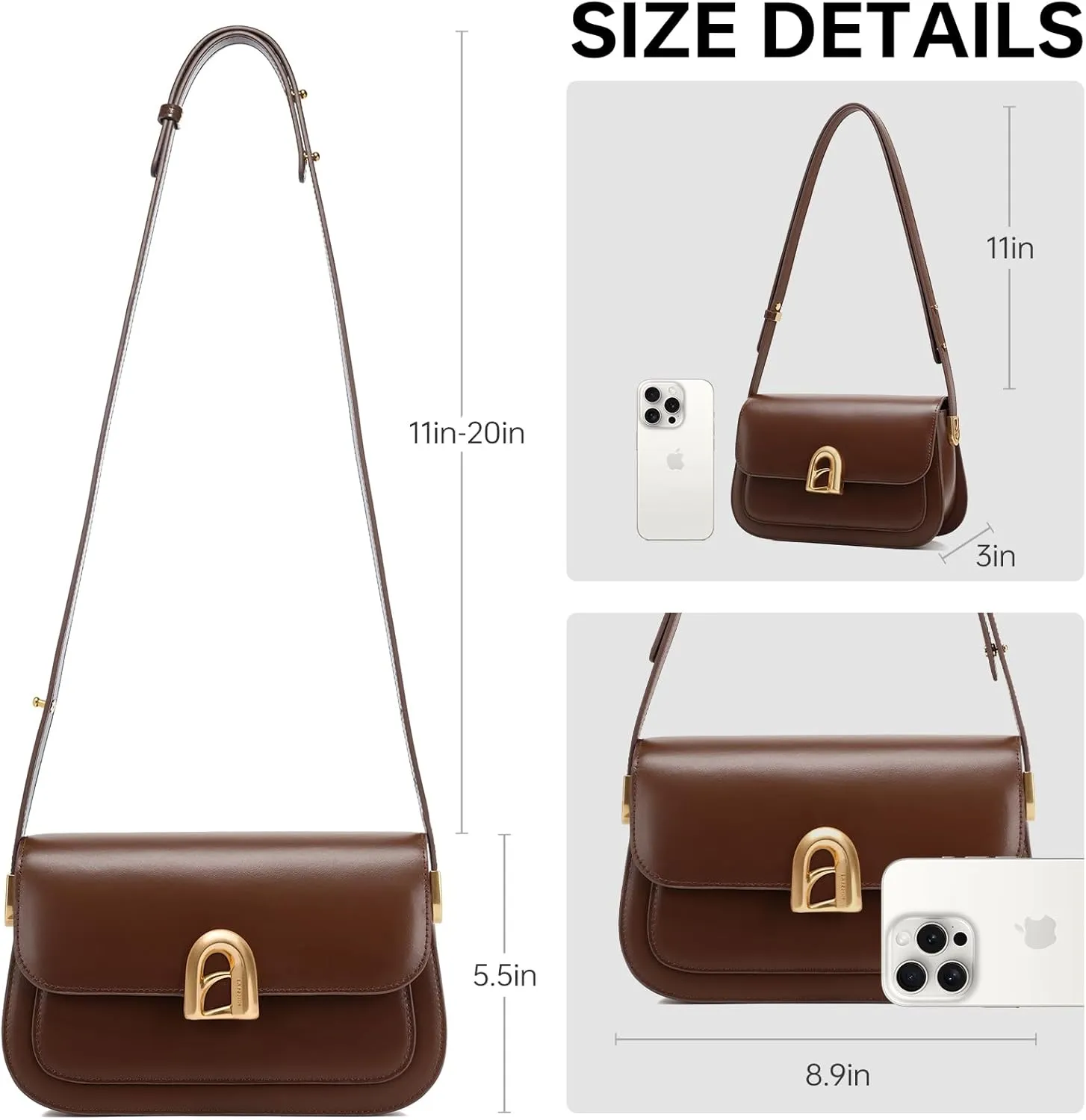LA'FESTIN Genuine Leather Shoulder Purse for Women, Designer Handbag with Adjustable Strap, Going Out Crossbody Bag