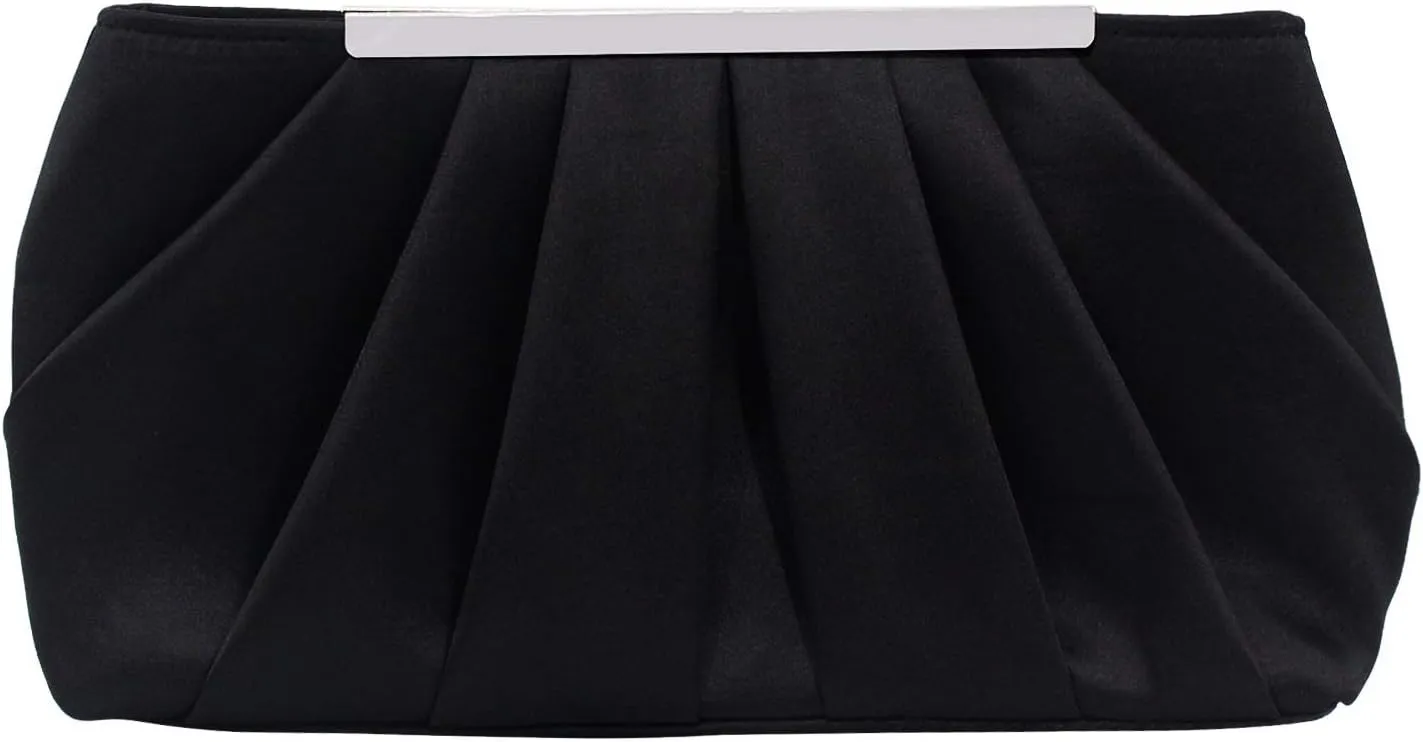 LAKSMI Pleated Clutch Evening Bag Simple Satin Purse Elegance Formal Evening Handbag for Women
