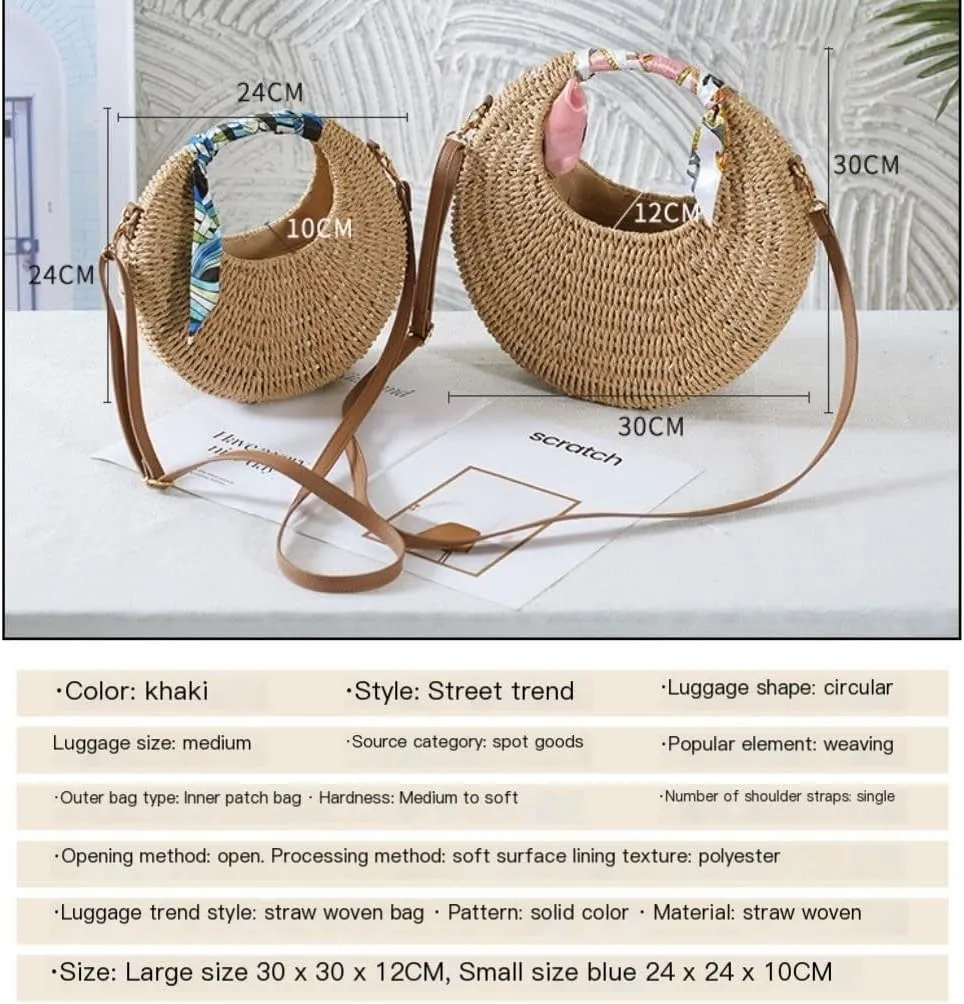 Large capacity Bag Distinctive Straw Round Crossbody Bag: Embark on a Unique Outing Journey Ladies shoulder Bag