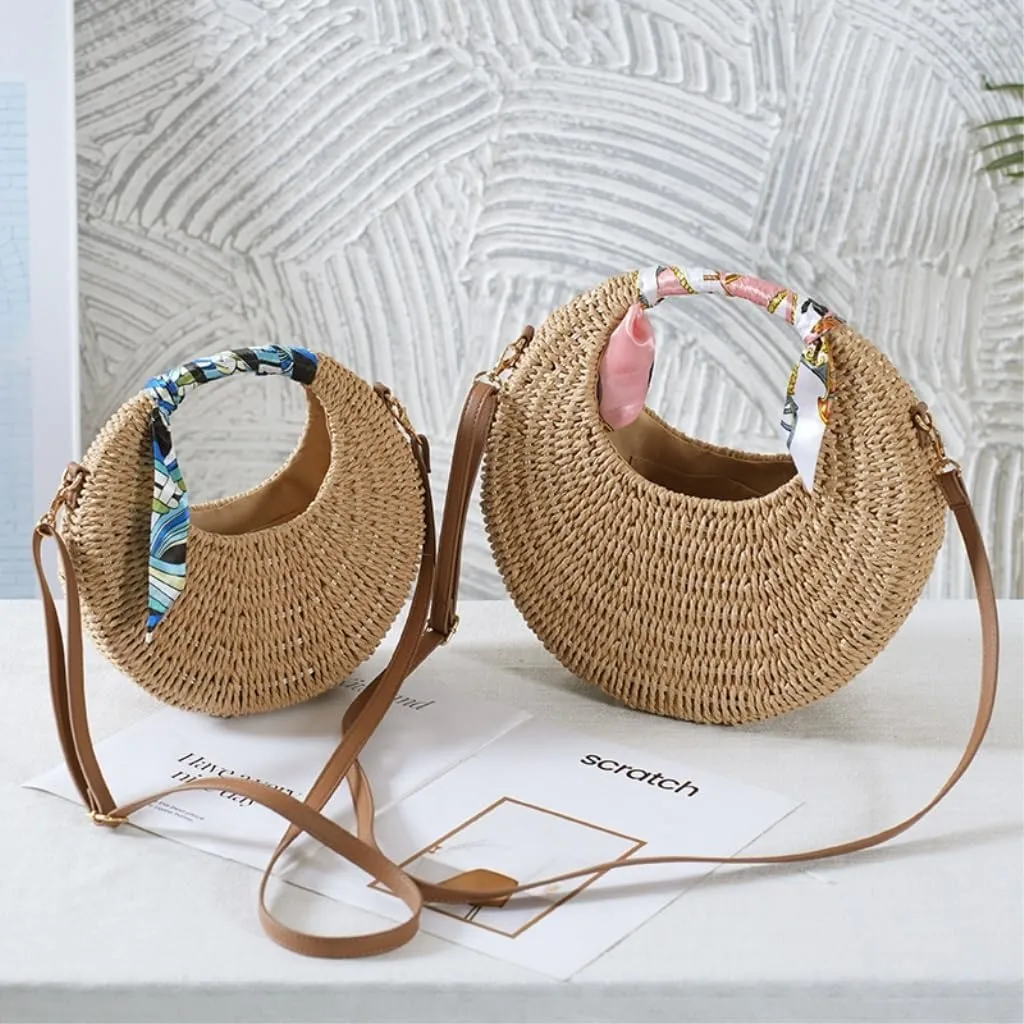 Large capacity Bag Distinctive Straw Round Crossbody Bag: Embark on a Unique Outing Journey Ladies shoulder Bag
