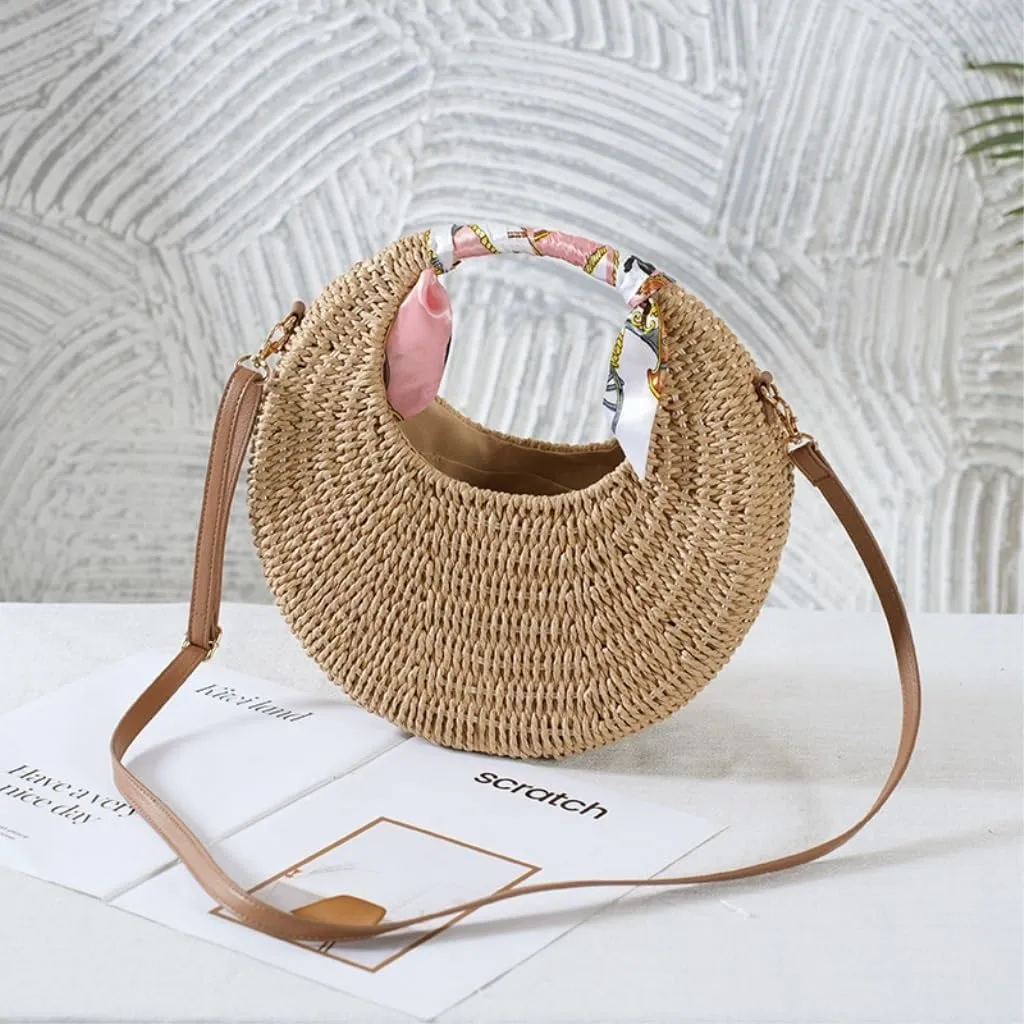 Large capacity Bag Distinctive Straw Round Crossbody Bag: Embark on a Unique Outing Journey Ladies shoulder Bag