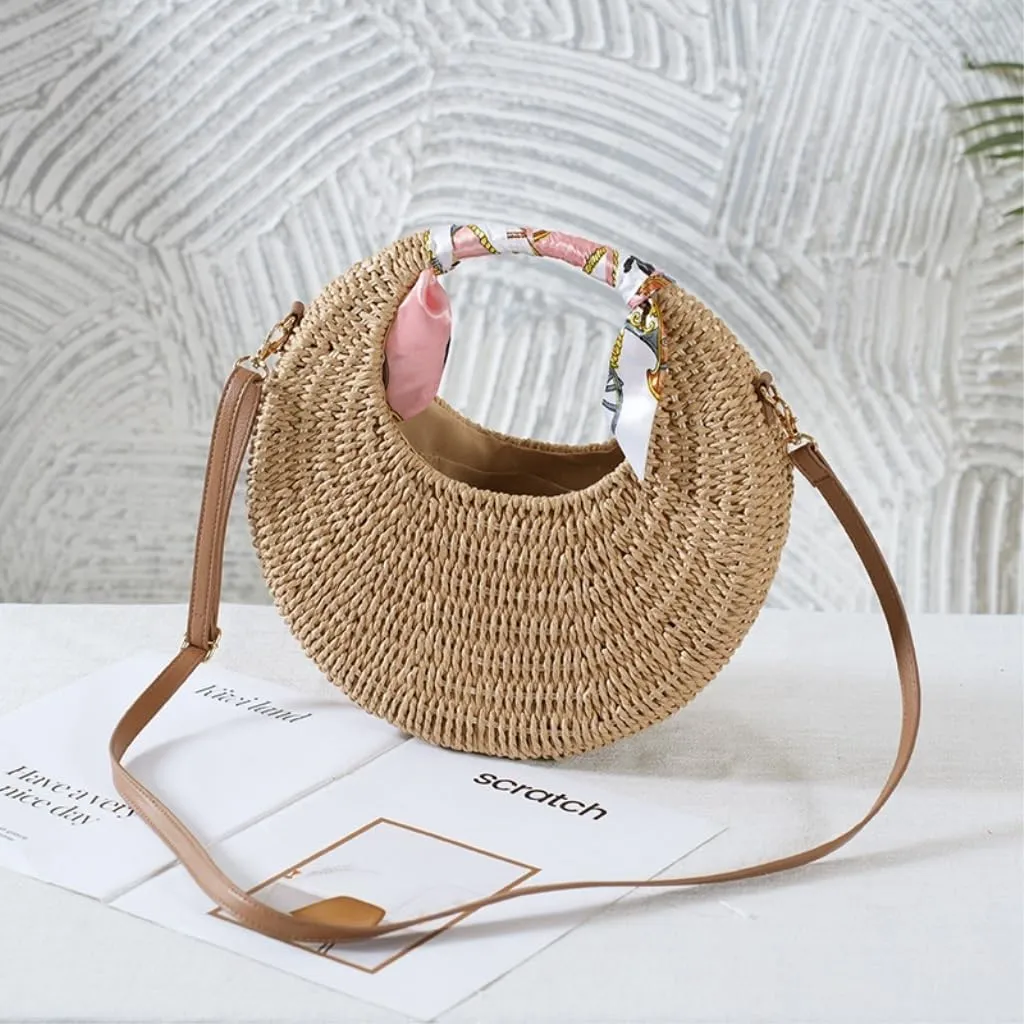 Large capacity Bag Distinctive Straw Round Crossbody Bag: Embark on a Unique Outing Journey Ladies shoulder Bag