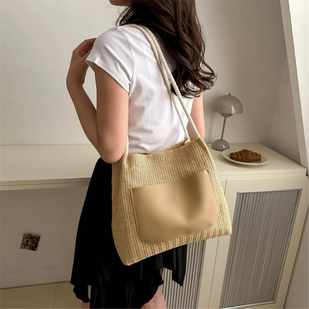 Large capacity Bag Simple and Stylish Straw Crossbody Bag: Start a Dynamic Outing Mode Ladies shoulder Bag(White)