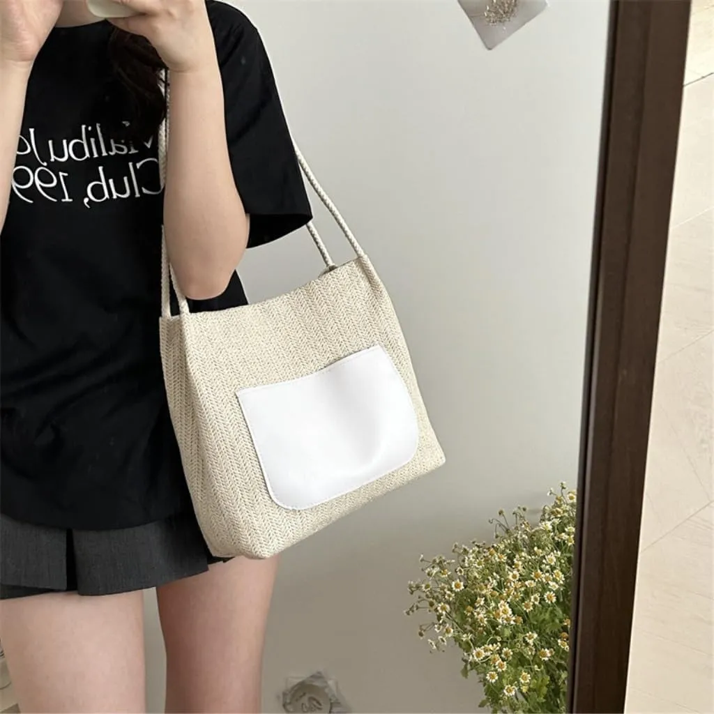 Large capacity Bag Simple and Stylish Straw Crossbody Bag: Start a Dynamic Outing Mode Ladies shoulder Bag(White)