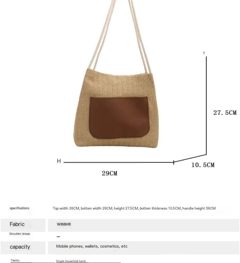 Large capacity Bag Simple and Stylish Straw Crossbody Bag: Start a Dynamic Outing Mode Ladies shoulder Bag(White)