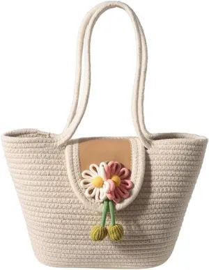 Large Capacity Handwoven Cotton Thread Shoulder Bag Ethnic Handbags for Travel and Vacation