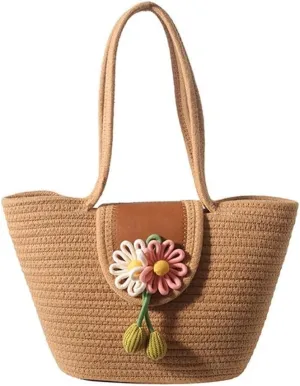 Large Capacity Handwoven Cotton Thread Shoulder Bag Ethnic Handbags for Travel and Vacation