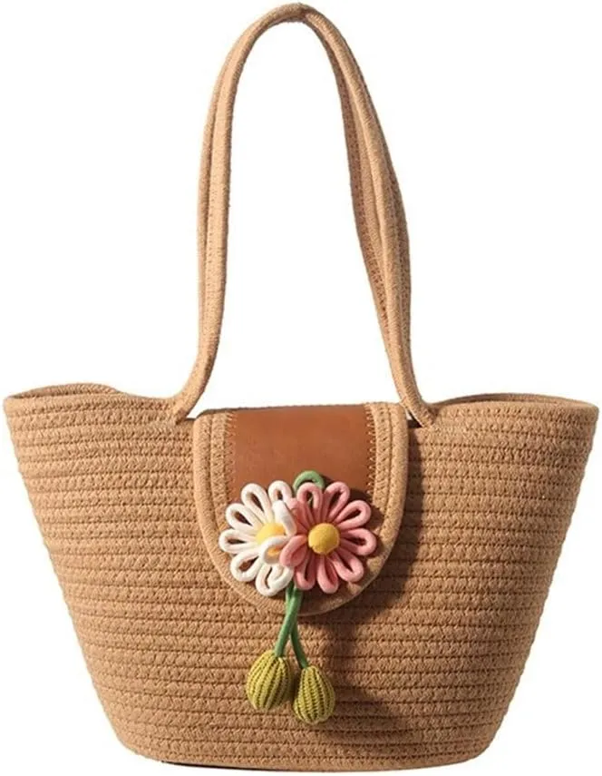 Large Capacity Handwoven Cotton Thread Shoulder Bag Ethnic Handbags for Travel and Vacation