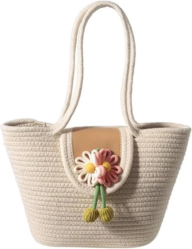 Large Capacity Handwoven Cotton Thread Shoulder Bag Ethnic Handbags for Travel and Vacation