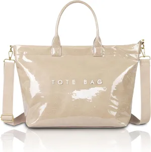 Large PVC Tote Bag for Women Letters Print Handbags Kraft Paper Shoulder Bag for Work Travel