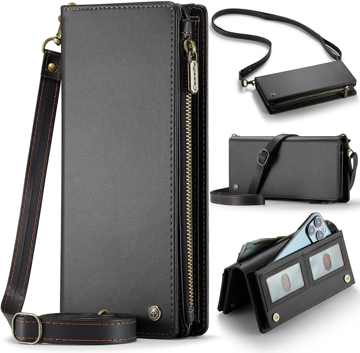 LBYZCASE Universal Smartphone Crossbody Bag for iPhone 16 Pro Max/16 Plus&Samsung Galaxy S25/S24 Ultra/S24 /S24 FE-Women's Leather Purses with Shoulder Strap,RFID Blocking Card Holder-Black