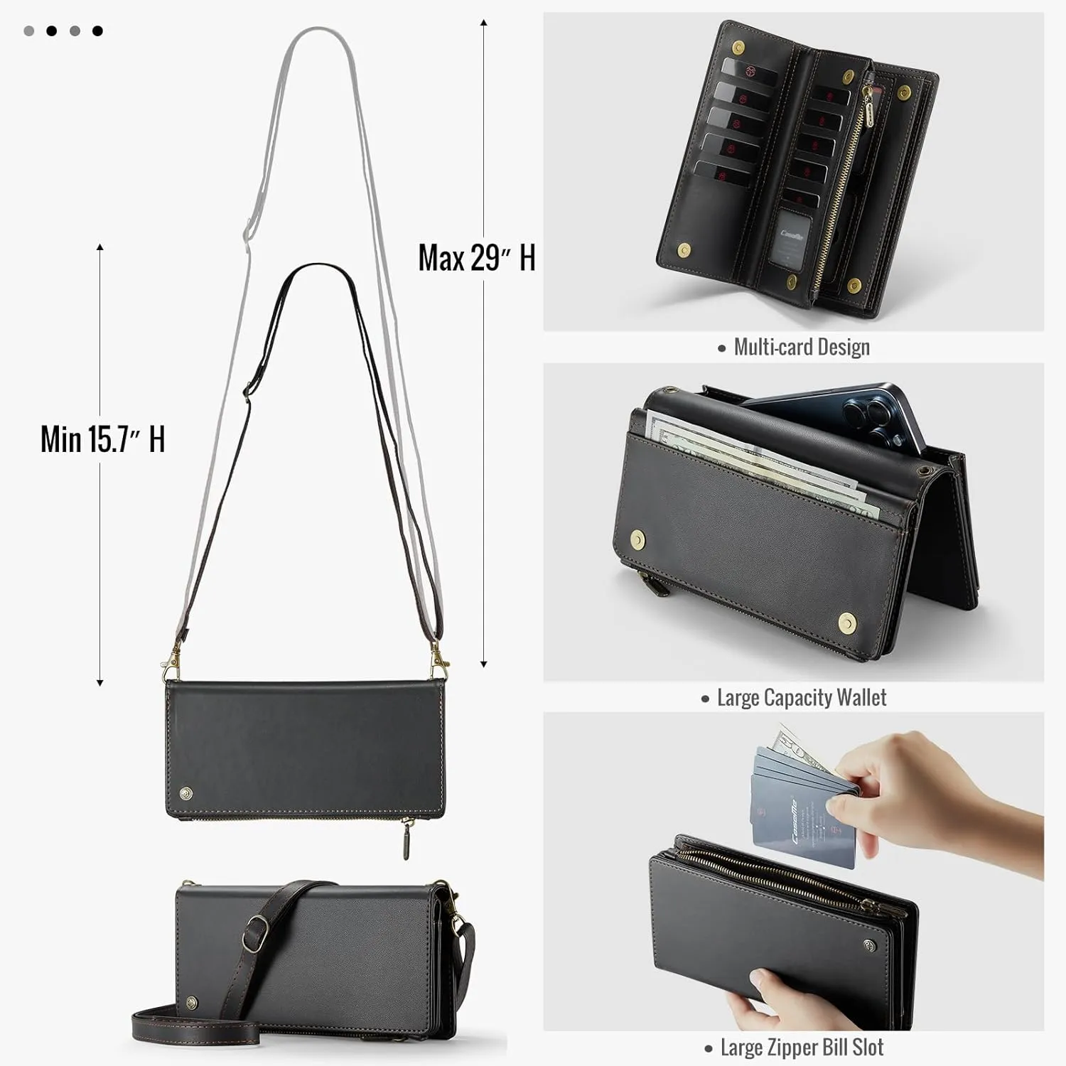 LBYZCASE Universal Smartphone Crossbody Bag for iPhone 16 Pro Max/16 Plus&Samsung Galaxy S25/S24 Ultra/S24 /S24 FE-Women's Leather Purses with Shoulder Strap,RFID Blocking Card Holder-Black