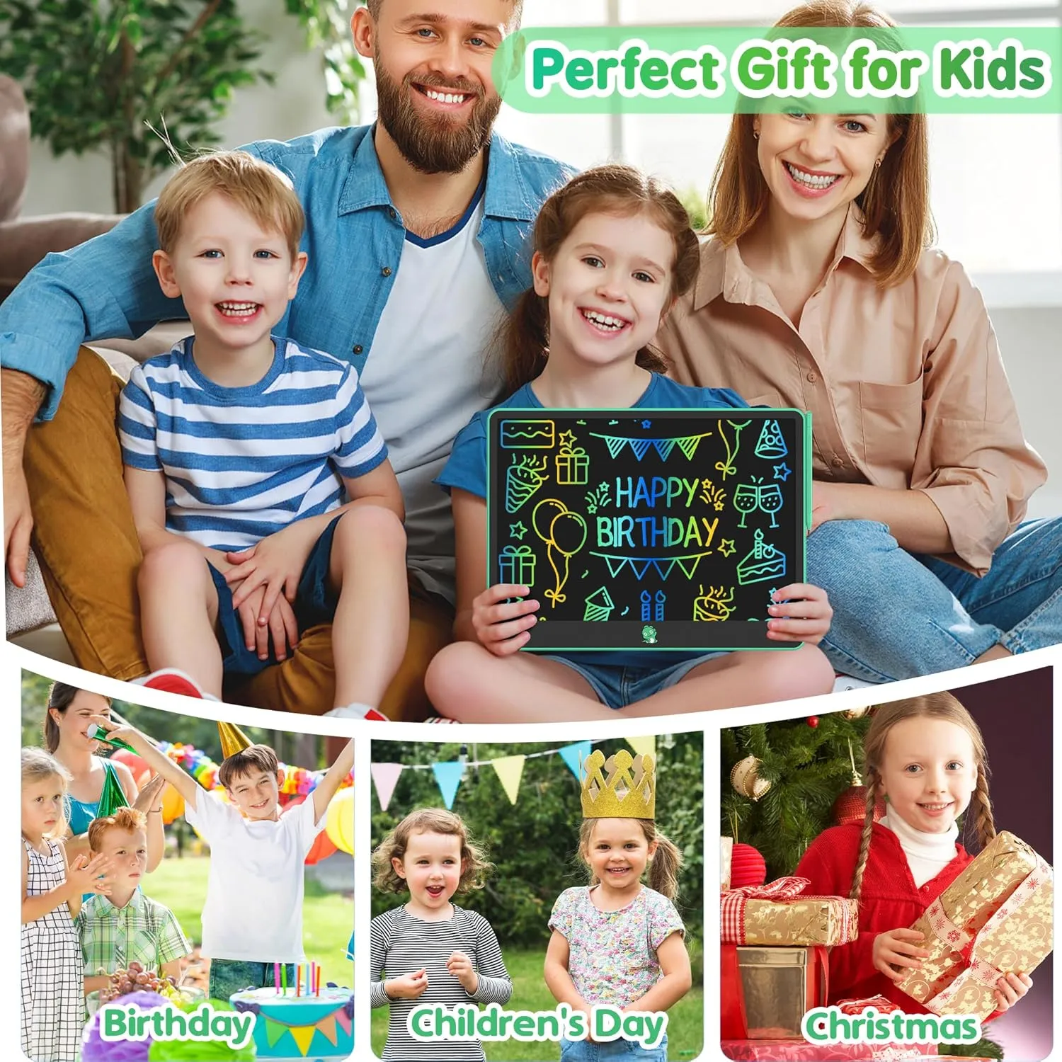 LCD Writing Tablet for Kids, Toys for Girls Boys Drawing Pad for 3 4 5 6 7 Year Old Kid, Toddler Doodle Board Christmas Birthday for Children (16 INCH, Green)