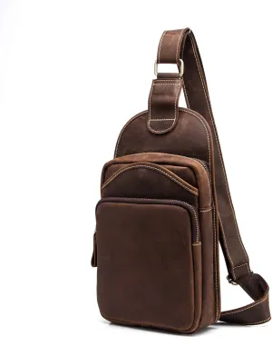 Le'aokuu Men Outdoor Casual Travel Cycling Tea Crossbody Chest Sling Bag Rig One Shoulder Strap Bag Backpack Men Leather