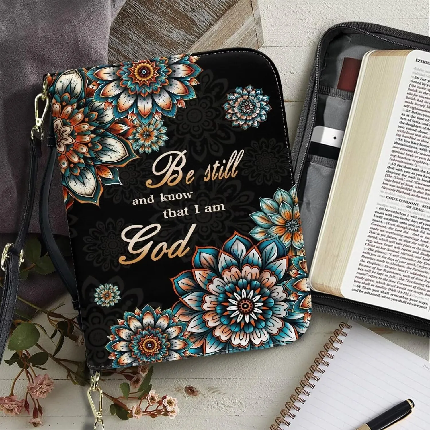 Leather Bible Bags with Shoulder Strap for Women Water Resistant Bible Book Covers