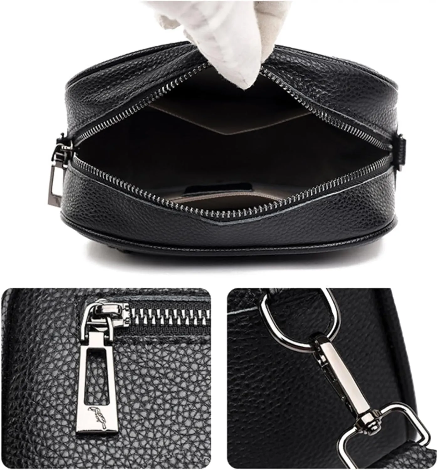 Leather Crossbody Bag for Women, Small Purse Shoulder Bag with Wide Strap, Zipper Pocket, Crossbody Handbag for Women