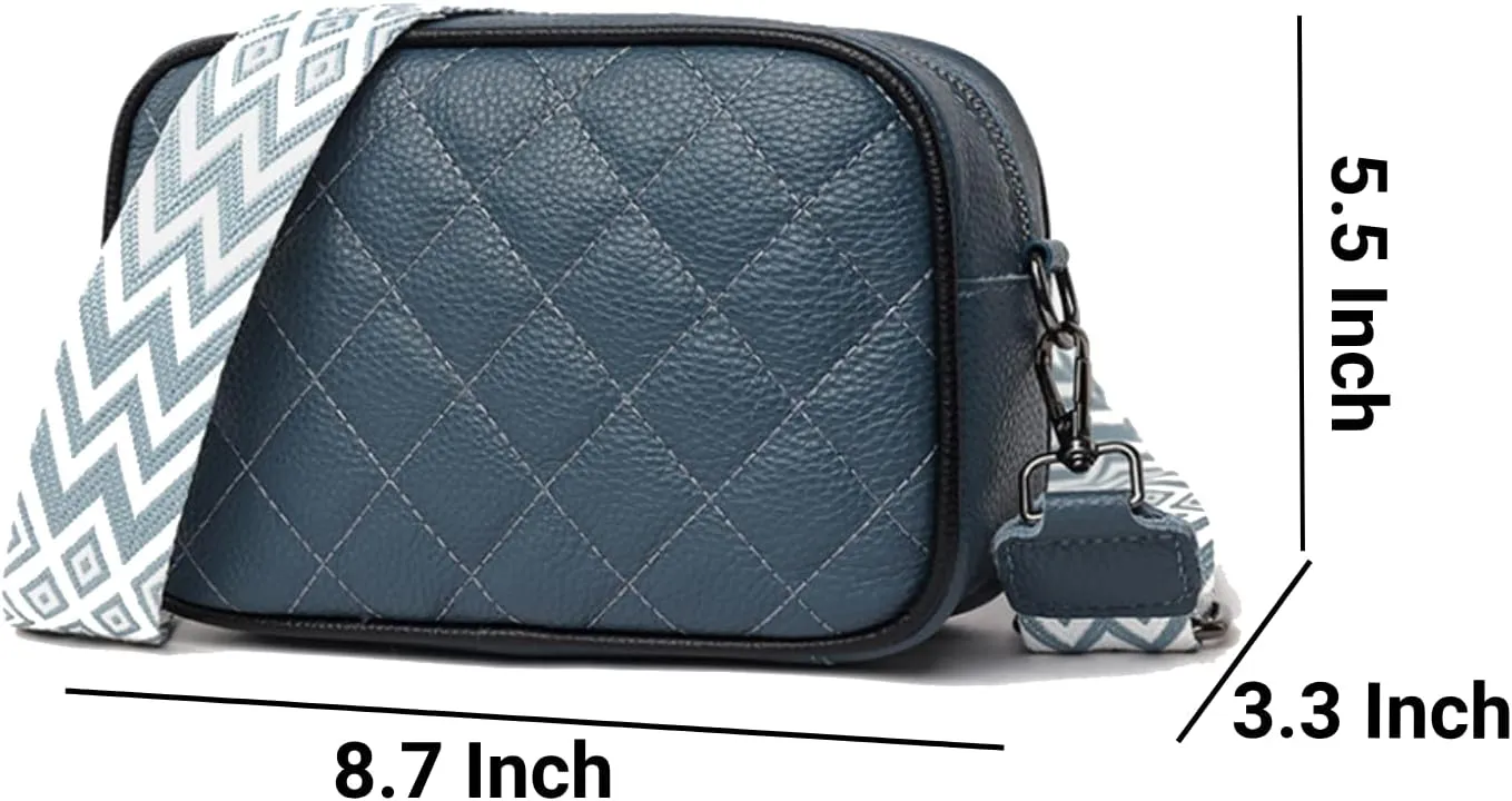 Leather Crossbody Bag for Women, Small Purse Shoulder Bag with Wide Strap, Zipper Pocket, Crossbody Handbag for Women