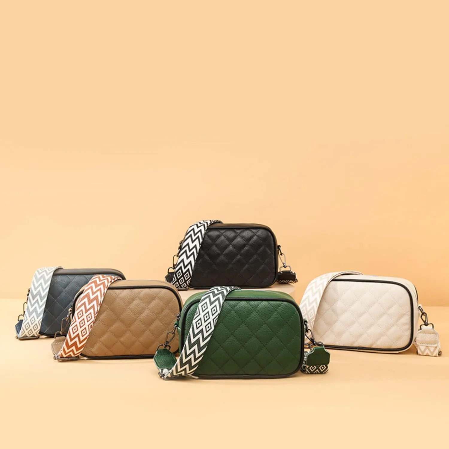Leather Crossbody Bag for Women, Small Purse Shoulder Bag with Wide Strap, Zipper Pocket, Crossbody Handbag for Women