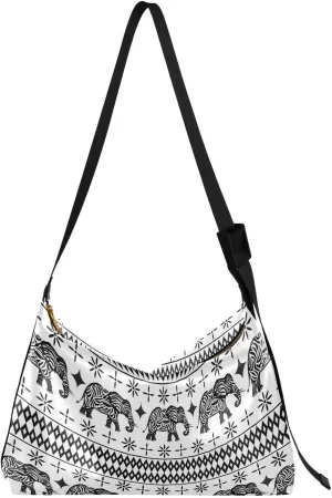 Leather Hobo Tote Bags for Women Men,Thai Asian Elephant Trendy Messenger Bag Crossbody Large Size Vintage Traditional Art Casual Shoulder Bag Handbag for Travel Shopping Work