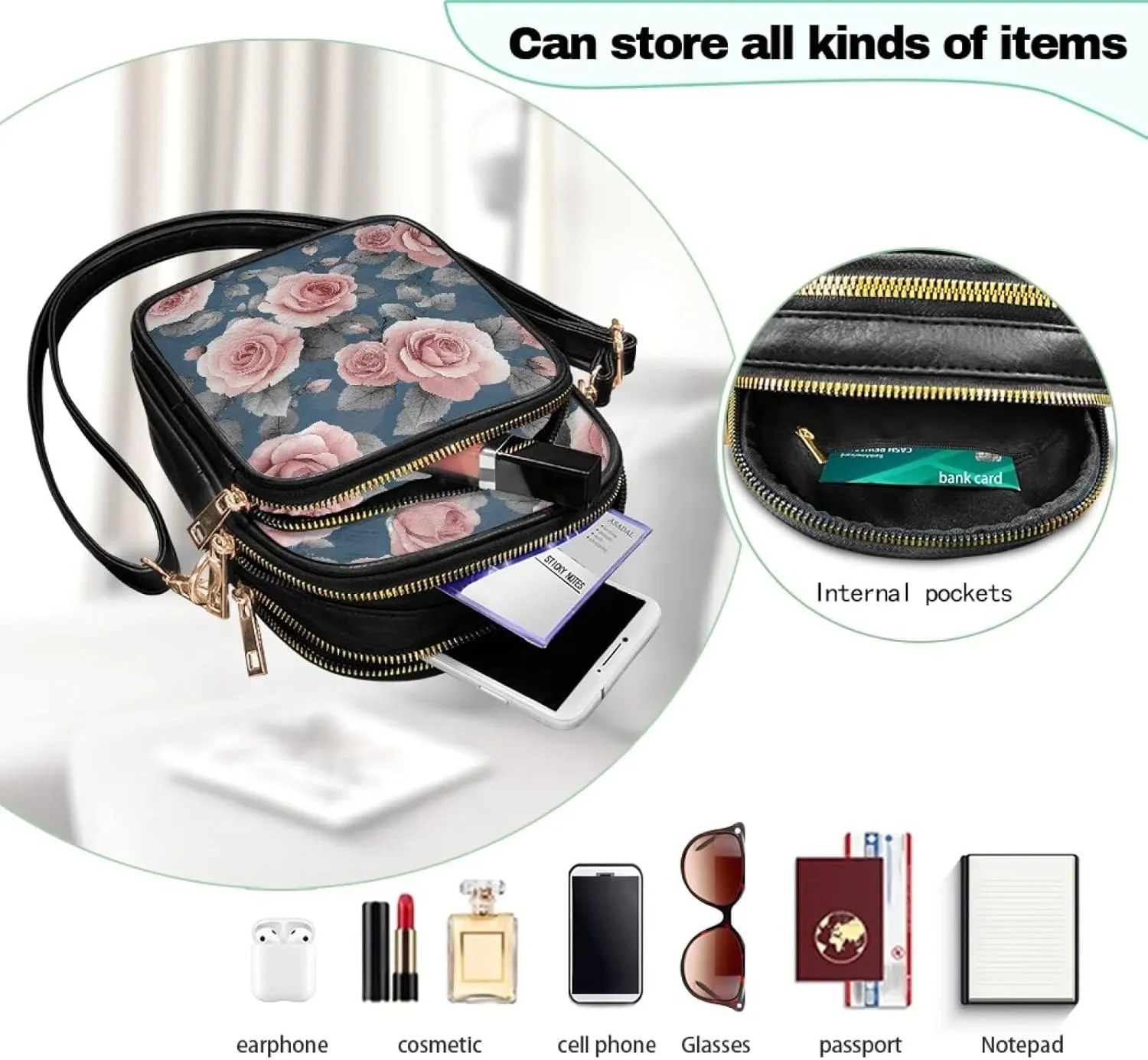 Leather Purse for Women, Leather Shoulder HandBag Multi Pockets Travel Sling Purse for Easter Valentine'S Day