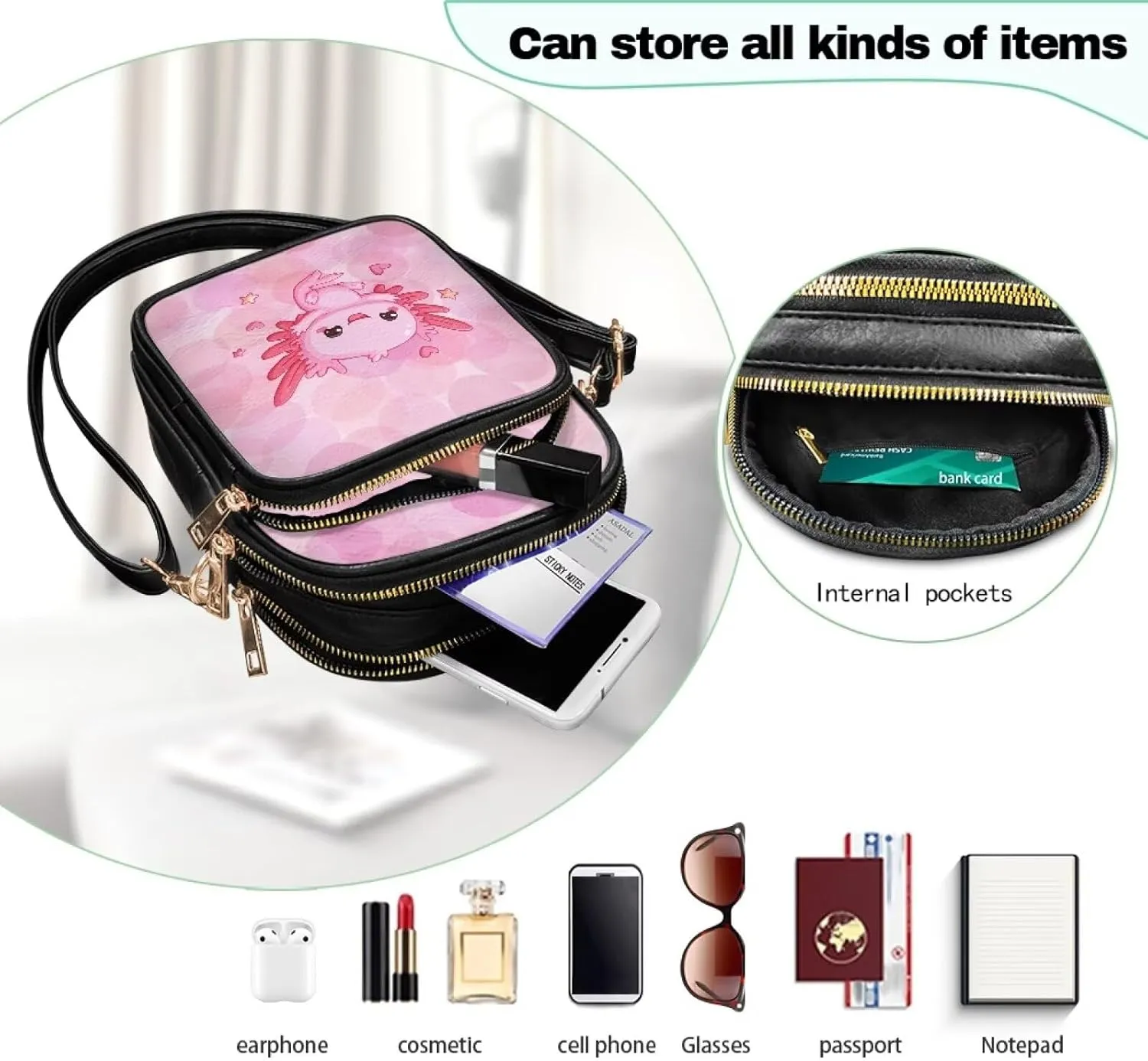 Leather Purse for Women, Leather Shoulder HandBag Multi Pockets Travel Sling Purse for Easter Valentine'S Day