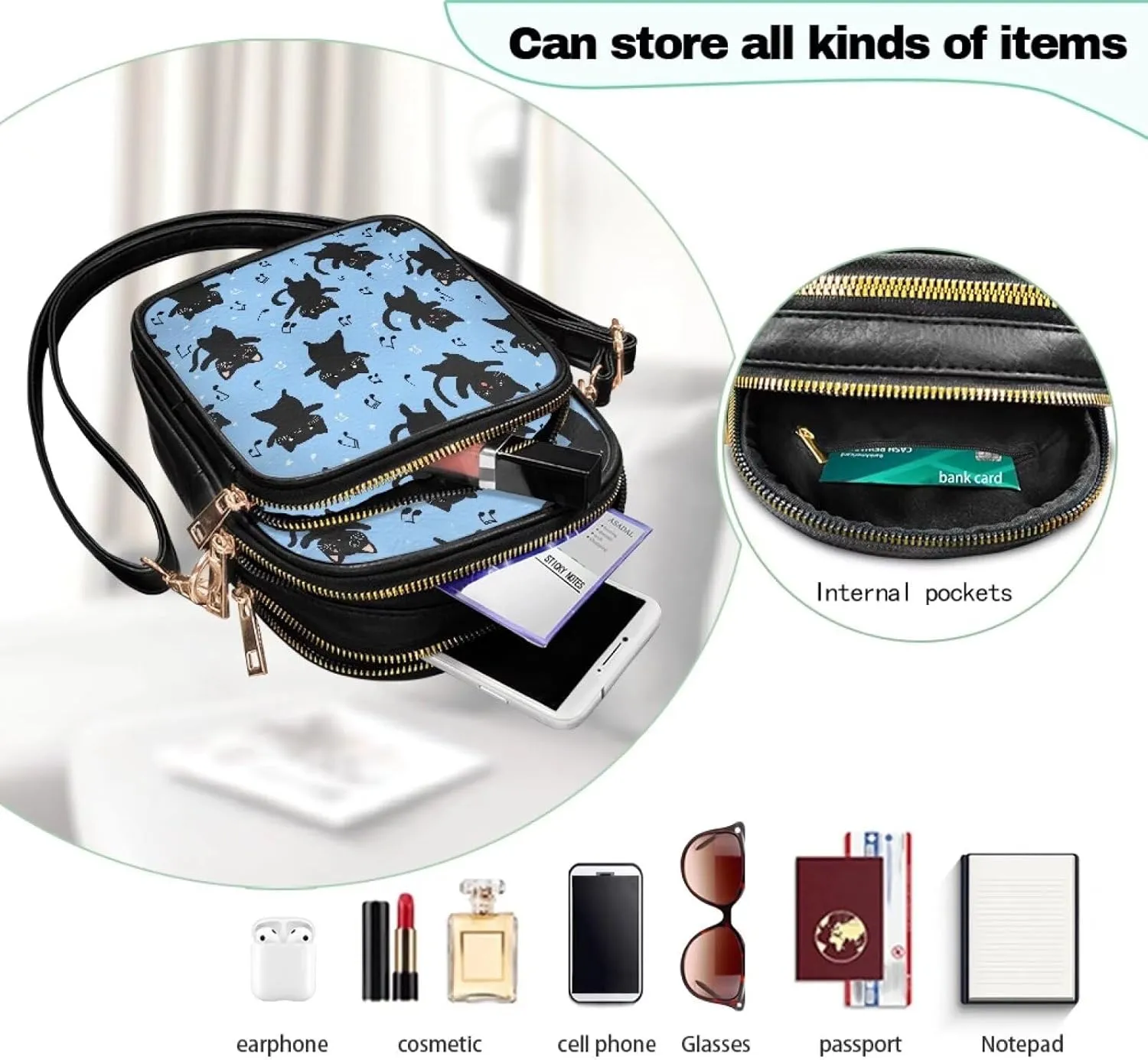 Leather Purse for Women, Leather Shoulder HandBag Multi Pockets Travel Sling Purse Ladies Crossbody Bags