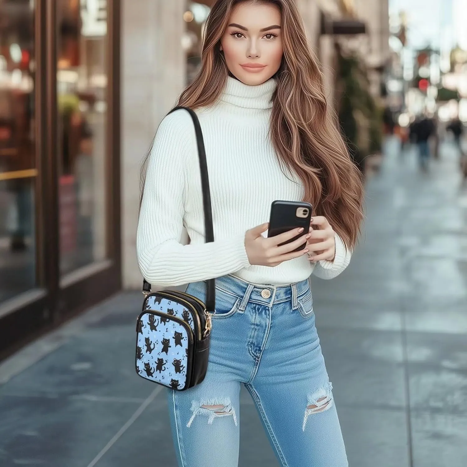 Leather Purse for Women, Leather Shoulder HandBag Multi Pockets Travel Sling Purse Ladies Crossbody Bags