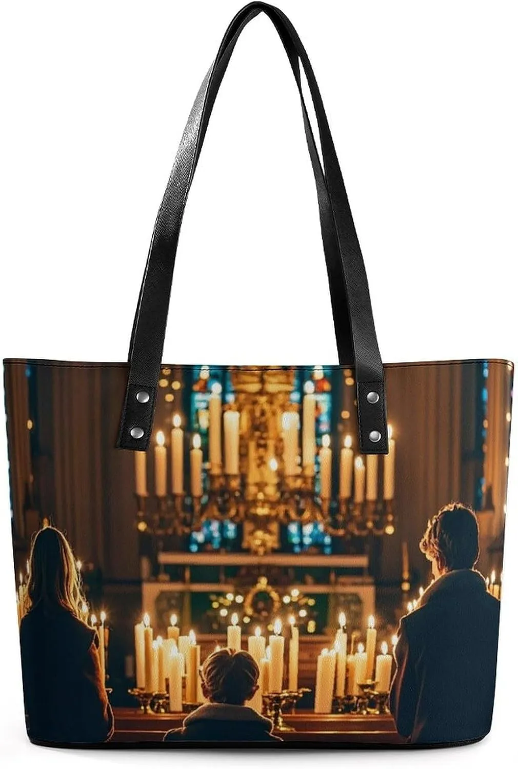 Leather Tote Bag for Women Shoulder Travel Purses Handbags The Flickering Candlelight in The Church Aesthetic Shopping Bags Ladies