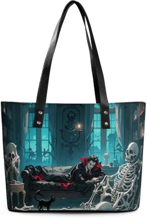 Leather Tote Bag for Women Shoulder Travel Purses Handbags Vampires in The Ancient Mansion Aesthetic Shopping Bags Ladies