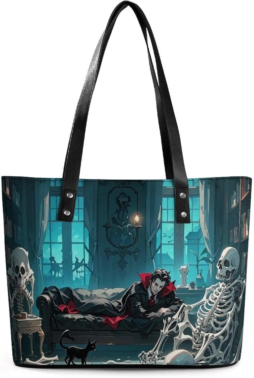 Leather Tote Bag for Women Shoulder Travel Purses Handbags Vampires in The Ancient Mansion Aesthetic Shopping Bags Ladies