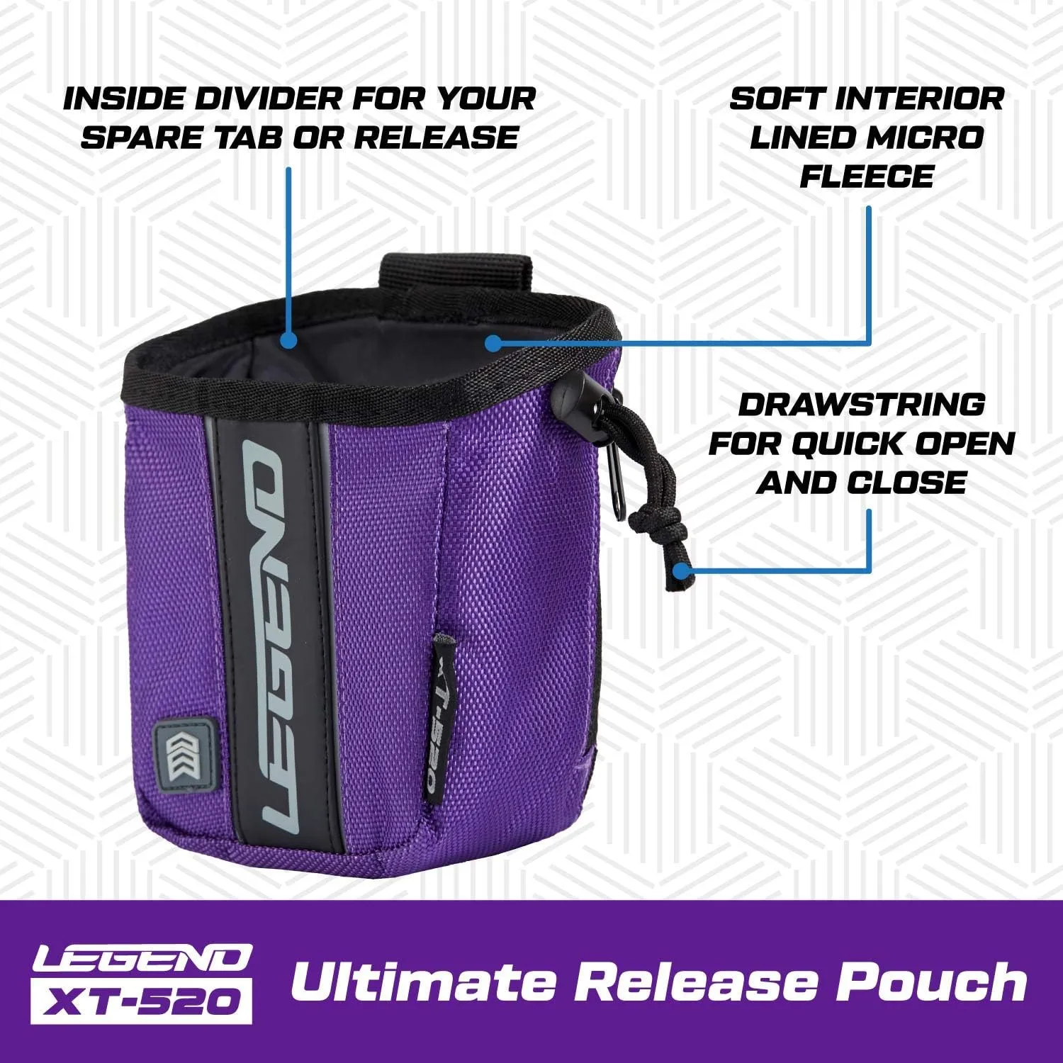 Legend XT520 Quick Release Pouch & Finger Tab Bag | Interior Divider for Better Organization & Storage of Release Aids | Attaches to Standard 2" Belt | Quick Drawstring Closure