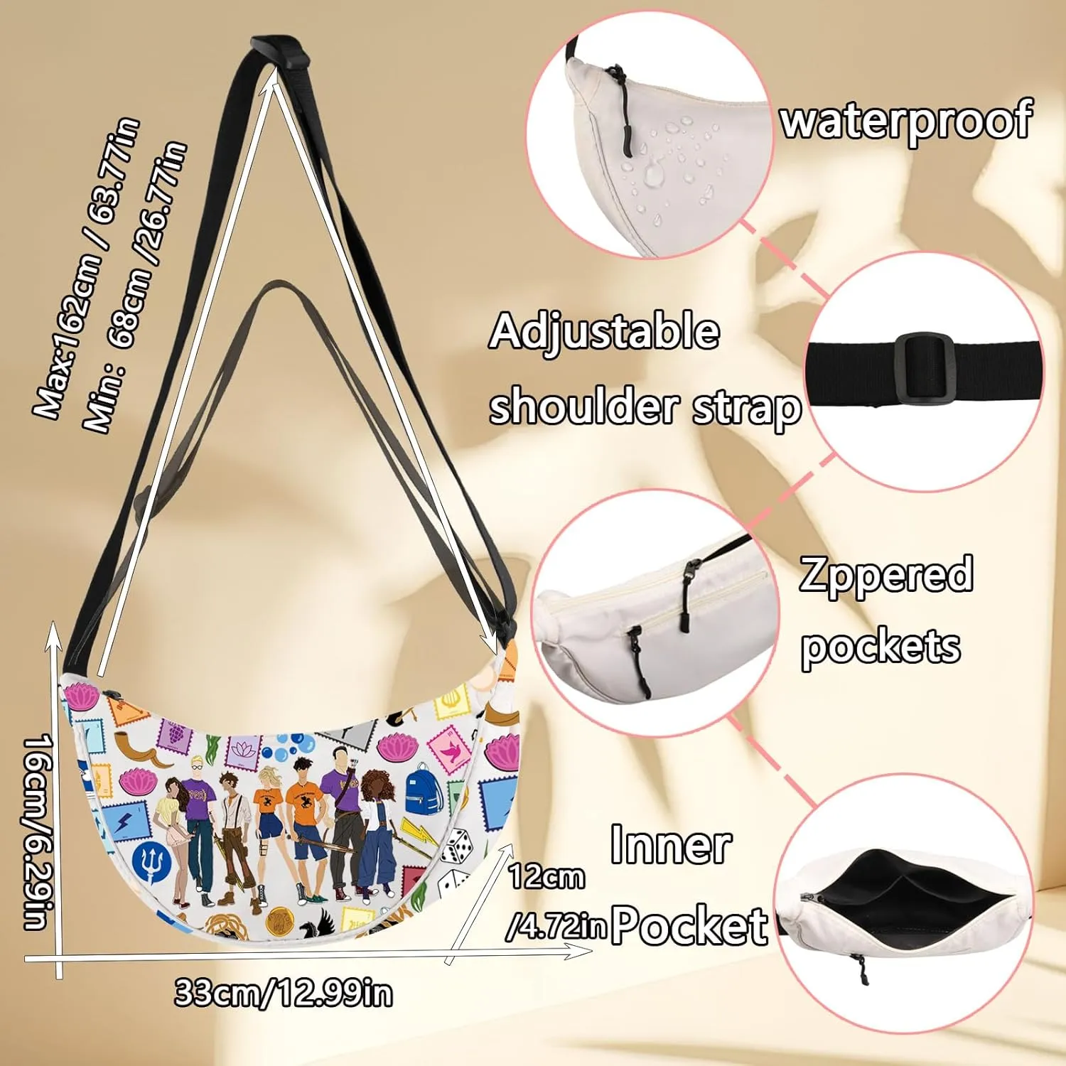 LEVLO Camp Half Blood Crossbody Bag Medusa & Zeus Fans Gift Camp Half Blood Shoulder Bag Mythology Heroes Merch